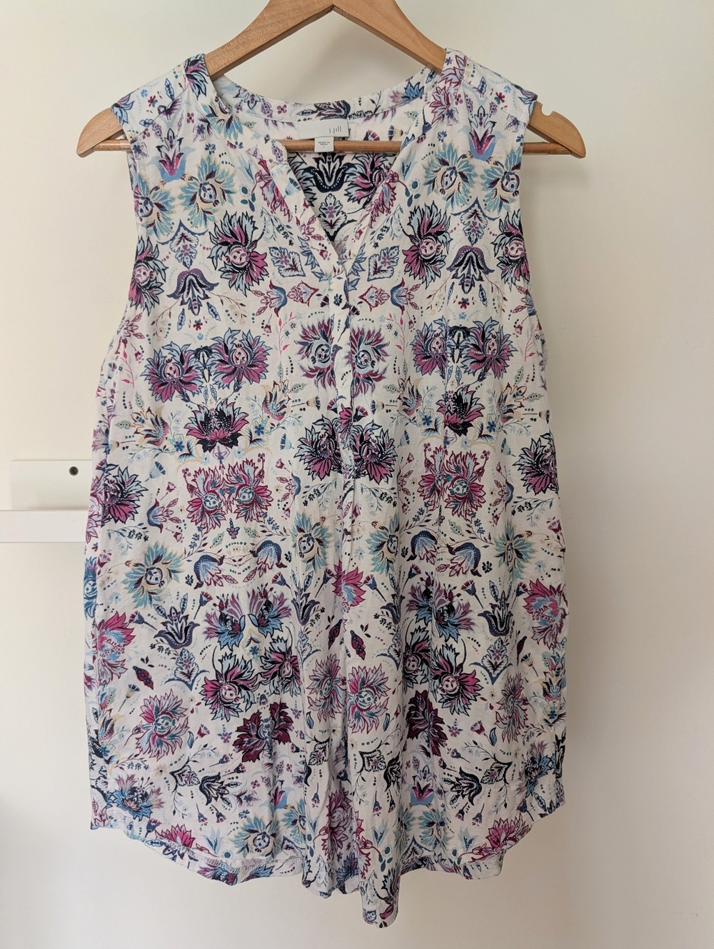J. Jill Sleeveless Floral Button-Front Flowy Cotton Tank Top w Pockets Women's L